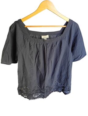 Loft Navy Blue Shortsleeve Blouse Size Medium